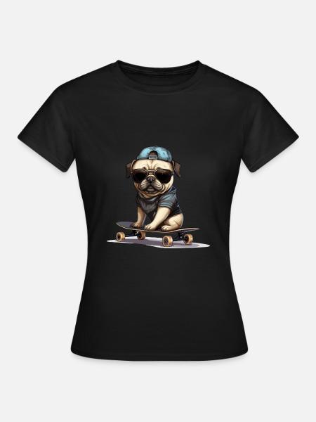 Skateboarding Mops für Skaters - Frauen T-Shirt - Schwarz
