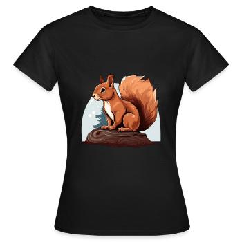 Herbst Eichhörnchen Wald Szene - Frauen T-Shirt - Schwarz - Vorne - AI Model Female 172 dark (172cm)