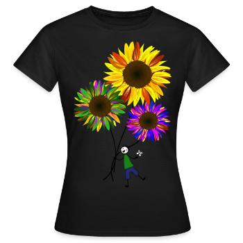 Sonnenblume Strichmännchen Blumen Garten - Frauen T-Shirt - Schwarz - Vorne - AI Model Female 172 dark (172cm)