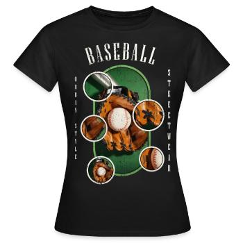 Baseball Ball Handschuh Schläger Vintage Retro - Frauen T-Shirt - Schwarz - Vorne - AI Model Female 172 dark (172cm)