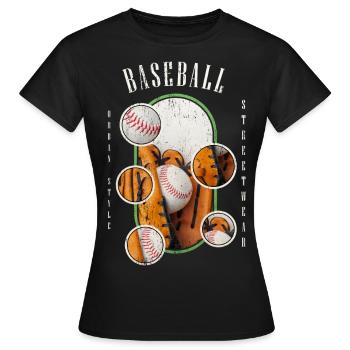 Baseball Ball Handschuh Schläger Vintage Retro - Frauen T-Shirt - Schwarz - Vorne - AI Model Female 172 dark (172cm)