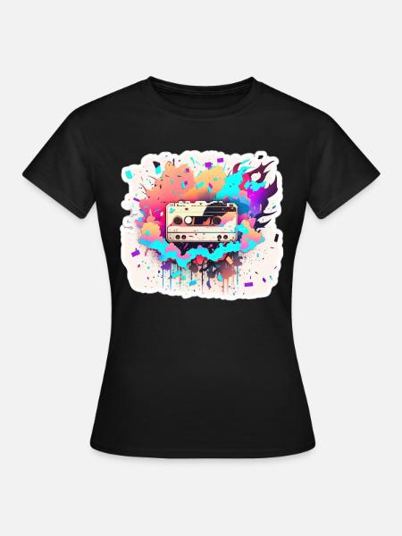 Autocollant Retro Cassette - T-shirt Femme - noir