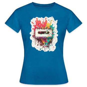 Explosion de peinture sur cassette - T-shirt Femme - bleu saphir antique chiné - Devant - AI Model Female 172 dark (172cm)