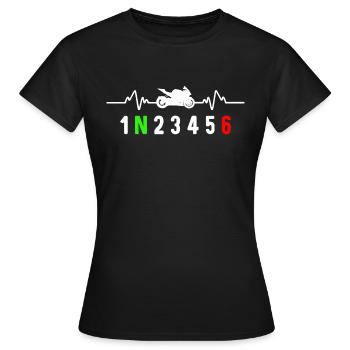 Motorcycle gear shift biker motard heartbeat - Women's T-Shirt - black - Front - AI Model Female 172 dark (172cm)