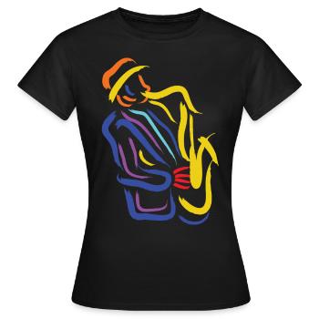 Abstract Saxophonist Jazz Musician - For Saxophone - Frauen T-Shirt - Schwarz - Vorne - AI Model Female 172 dark (172cm)