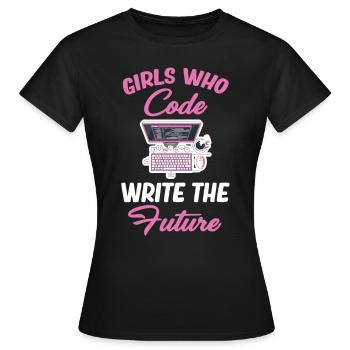 Girl looking at the programmer of the future - Women's T-Shirt - black - Front - AI Model Female 172 dark (172cm)