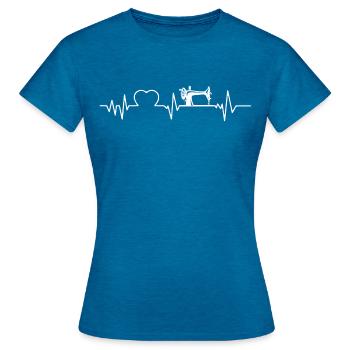 Sewing heartbeat sewing machine - Women's T-Shirt - antique blue sapphire heather - Front - AI Model Female 172 dark (172cm)