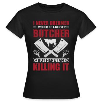 Boucherie, maître boucher, boucherie, boucherie - T-shirt Femme - noir - Devant - AI Model Female 172 dark (172cm)