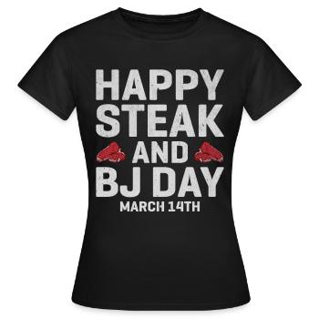 D’abord le steak, puis les bulles, le jour parfait, le rêve de l’homme - T-shirt Femme - noir - Devant - AI Model Female 172 dark (172cm)