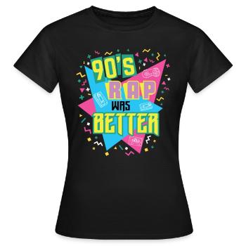 90s Rap Music graphic Throwback Hip Hop Rapper - Women's T-Shirt - black - Front - AI Model Female 172 dark (172cm)