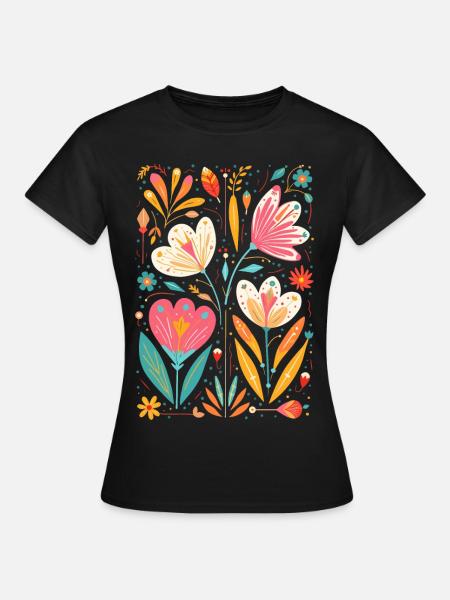 Otomi Blumenmuster Kulturelle Kunst - Frauen T-Shirt - Schwarz