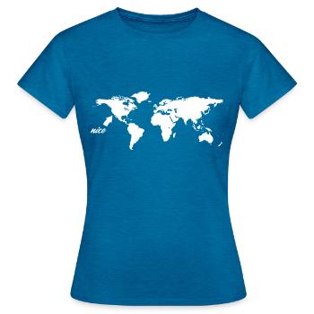 L’Amérique, c’est bien ! - T-shirt Femme - bleu saphir antique chiné - Devant - AI Model Female 172 dark (172cm)