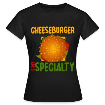 Le cheeseburger est ma spécialité 2 - T-shirt Femme - noir - Devant - AI Model Female 172 dark (172cm)