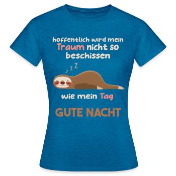 Schlafendes Faultier | Schlafshirt | Morgenmuffel - Frauen T-Shirt - Antikblaues Saphir meliert - Vorne - AI Model Female 172 dark (172cm)