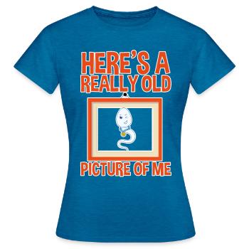 Here's A Really Old Picture Of Me 4 - Women's T-Shirt - antique blue sapphire heather - Front - AI Model Female 172 dark (172cm)