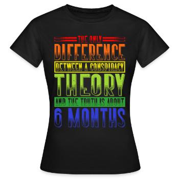 The Only Difference Between A Conspiracy Theory 19 - Frauen T-Shirt - Schwarz - Vorne - AI Model Female 172 dark (172cm)