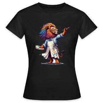 Cute Lion Artist - Women's T-Shirt - black - Front - AI Model Female 172 dark (172cm)