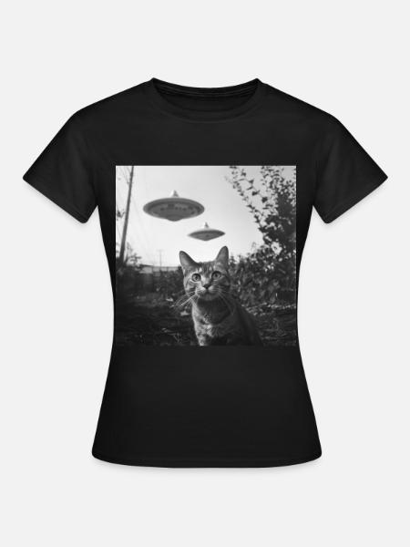 Katte-selfie med UFO Rare 50-tallsbilde 2 - T-skjorte for kvinner - svart