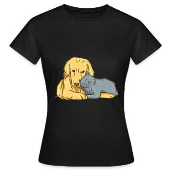 Amour animal chien et chat câlin - T-shirt Femme - noir - Devant - AI Model Female 172 dark (172cm)