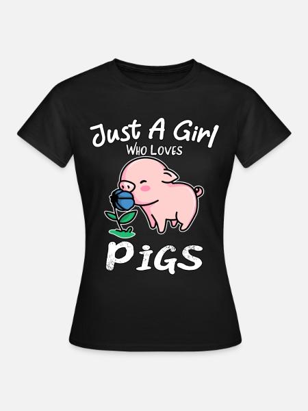 Just a Girl Who Loves Pigs Pig Livestock Lovers Cu - T-shirt dam - svart