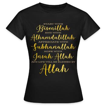 Start with Bismillah & Alhamdulillah Allah M - Women's T-Shirt - black - Front - AI Model Female 172 dark (172cm)
