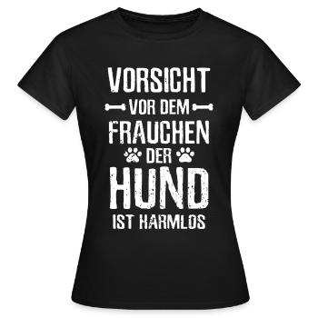 Vorsicht Frauchen Hund ist harmlos Gassi - Frauen T-Shirt - Schwarz - Vorne - AI Model Female 172 dark (172cm)