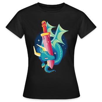 Niedliche Drachenfantasieschwert Mythische Kreatur - Frauen T-Shirt - Schwarz - Vorne - AI Model Female 172 dark (172cm)