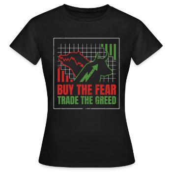 Kaufen Sie Angst Trade Gier Bären Bullen Bullenmär - Frauen T-Shirt - Schwarz - Vorne - AI Model Female 172 dark (172cm)
