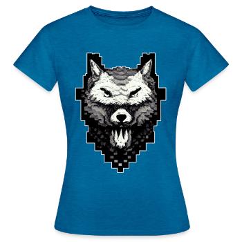 Wolf Head Pixel Art 8 -Bit -Retro -Videospiel - Frauen T-Shirt - Antikblaues Saphir meliert - Vorne - AI Model Female 172 dark (172cm)