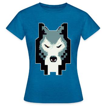 Pixel Art Wolf Head 8 -Bit -Retro -Videospiel - Frauen T-Shirt - Antikblaues Saphir meliert - Vorne - AI Model Female 172 dark (172cm)