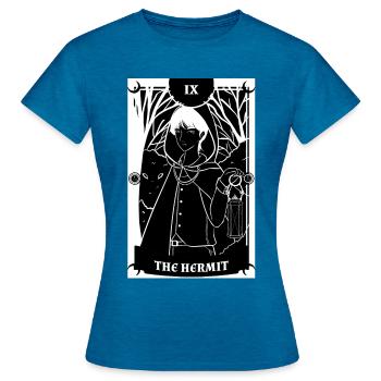 Anime -Tarot -Karte Der Einsiedler okkulte gotisch - Frauen T-Shirt - Antikblaues Saphir meliert - Vorne - AI Model Female 172 dark (172cm)