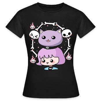 Cute Wiccan Cat Gothic Girl Pastel Goth Anime Aest - Frauen T-Shirt - Schwarz - Vorne - AI Model Female 172 dark (172cm)