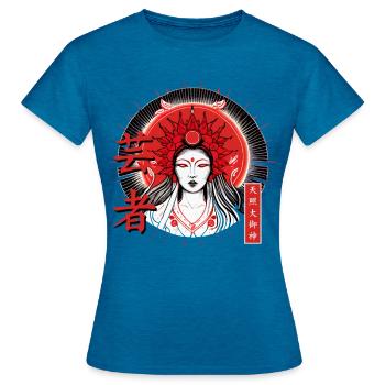 Geisha japonaise Amaterasu Shinto Déesse du soleil - T-shirt Femme - bleu saphir antique chiné - Devant - AI Model Female 172 dark (172cm)