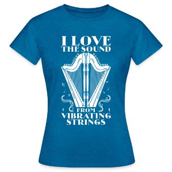 Vibrating Strings Harp Player Humor for Harpist Mu - Women's T-Shirt - antique blue sapphire heather - Front - AI Model Female 172 dark (172cm)