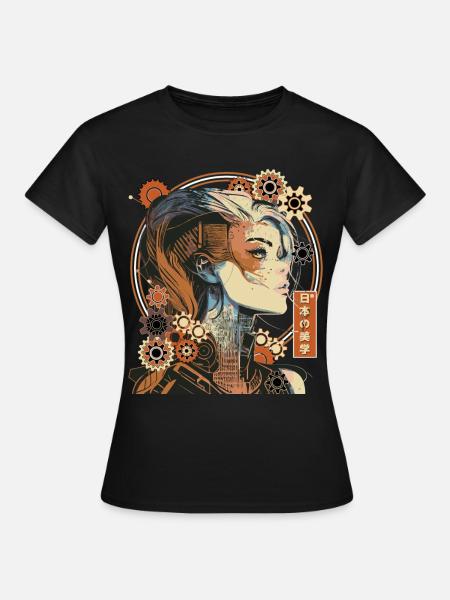 Steampunk Anime Girl Cyber Punk Aesthetic - Frauen T-Shirt - Schwarz