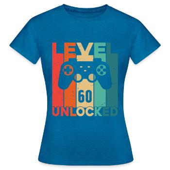 Level 60 freigeschaltet - Frauen T-Shirt - Antikblaues Saphir meliert - Vorne - AI Model Female 172 dark (172cm)
