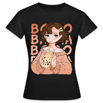 Kawaii Anime Girl Bubble Tea Tapioca Balls Boba Mi - Women's T-Shirt - black - Front - AI Model Female 172 dark (172cm)