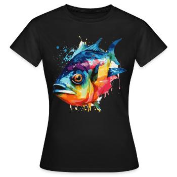 Watercolor Piranha Colorful Freshwater Fishing Out - Frauen T-Shirt - Schwarz - Vorne - AI Model Female 172 dark (172cm)