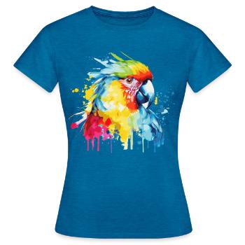 Watercolor Red Macaw Parrot Colorful Bird Lovers - Frauen T-Shirt - Antikblaues Saphir meliert - Vorne - AI Model Female 172 dark (172cm)