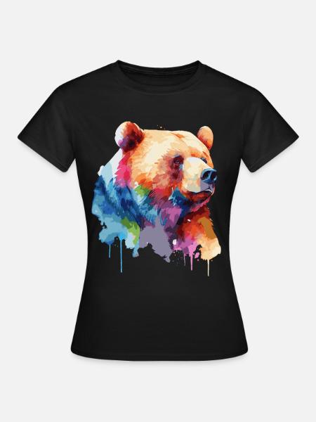 Colorful Watercolor Grizzly Bear Outdoor Wildlife - Women's T-Shirt - black