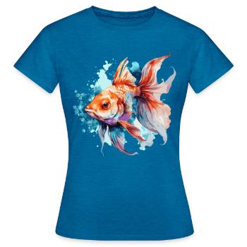 Watercolor Goldfish Colorful Aquarium Fish - Frauen T-Shirt - Antikblaues Saphir meliert - Vorne - AI Model Female 172 dark (172cm)