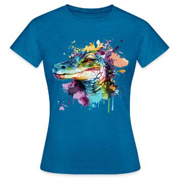 Watercolor Crocodile Colorful Alligator Gator Outd - Frauen T-Shirt - Antikblaues Saphir meliert - Vorne - AI Model Female 172 dark (172cm)