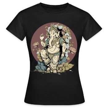 Dieu hindou Ganesha Hindouisme floral Éléphant Divinité L - T-shirt Femme - noir - Devant - AI Model Female 172 dark (172cm)