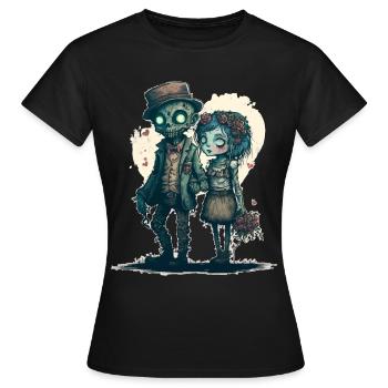 Creepy Zombie Undead Couple Steampunk Horror Valen - Frauen T-Shirt - Schwarz - Vorne - AI Model Female 172 dark (172cm)