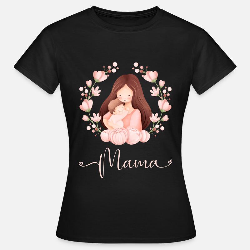 Mama Mutter Kind Blumen Mutterliebe - Frauen T-Shirt - Schwarz