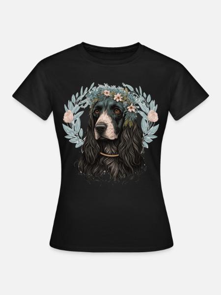 Cute English Cocker Spaniel Flower Crown Pet Dog B - Women's T-Shirt - black