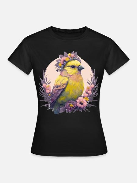 Belle fleur d’oiseau canari couronne oiseaux de compagnie - T-shirt Femme - noir