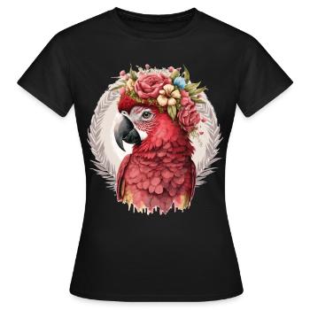 Ara écarlate perroquet aquarelle oiseau fleur couronne - T-shirt Femme - noir - Devant - AI Model Female 172 dark (172cm)