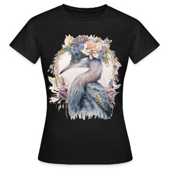 Aquarelle Héron Observation des oiseaux d’eau douce Fleur C - T-shirt Femme - noir - Devant - AI Model Female 172 dark (172cm)
