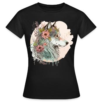Beautiful Watercolor Wolf Flower Crown Animal Love - Frauen T-Shirt - Schwarz - Vorne - AI Model Female 172 dark (172cm)